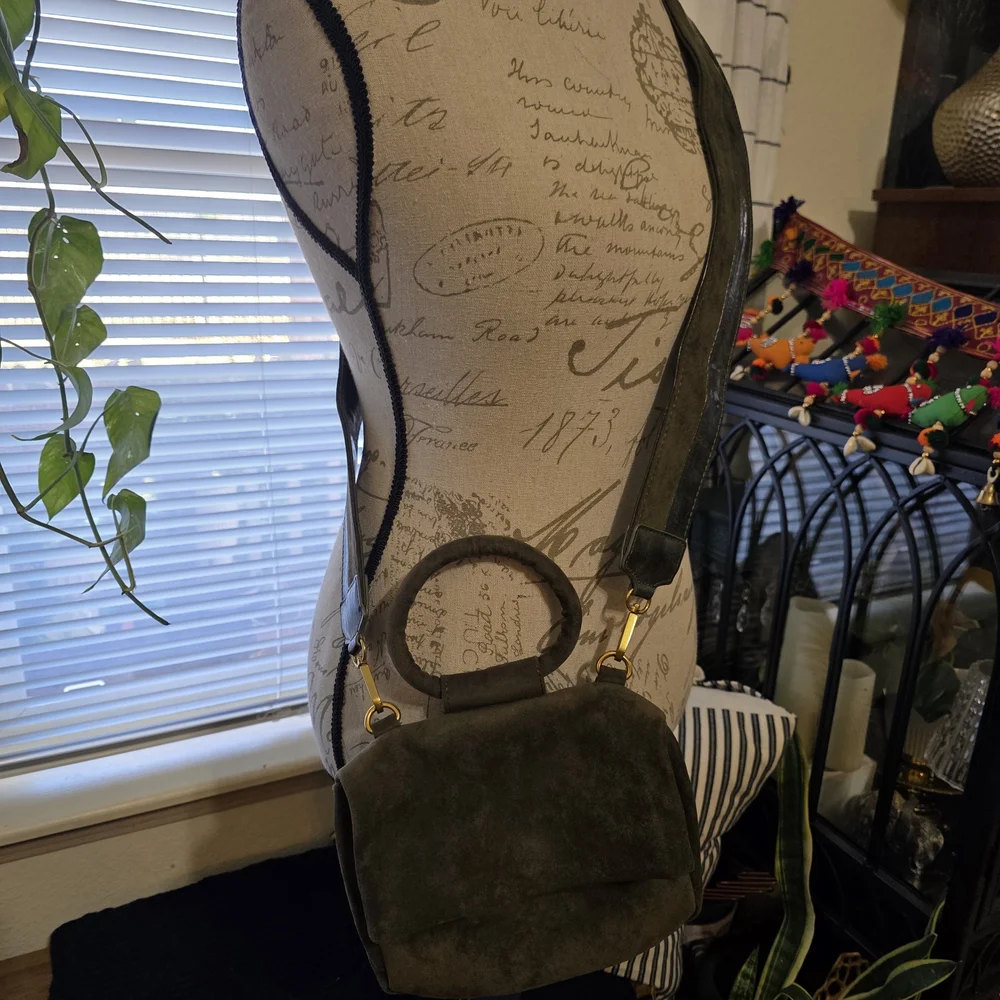 Anthropologie Olive Green Suede Crossbody Handbag Clutch Purse